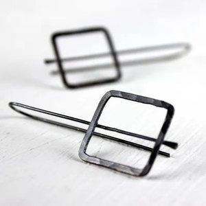 Sundance Hammered Oxidized Silver* Minimalist Square Hanging Earrings